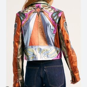 Free People Stars are Psychedelic Metallic Real Leather Jacket
